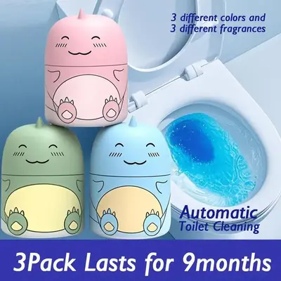 3PCS Toilet Bowl Cleaner Bottle, Cute Dinosaur-Shaped Bathroom Toilet Tank Cleaner with Ocean, Jasmine, and Peach Scent