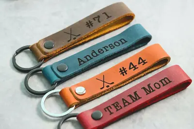 SLIM Ice Hockey Personalized Keychain / Keyring / bag Tag / Name Tag - Leather Keychain
