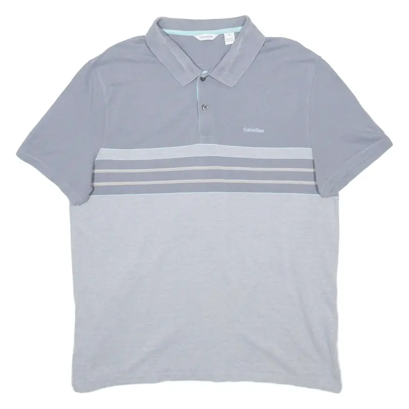 CALVIN KLEIN Mens Polo Shirt Grey Striped L