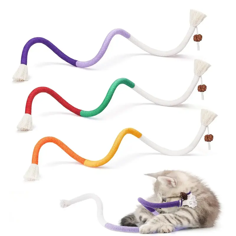 Cat Toys Chew Ropes, 27.6 Inches, Safe Teeth Cleaning Toys for Indoor Cats, Refillable Natural Catnip, Kitten Teeth Cleaning,...