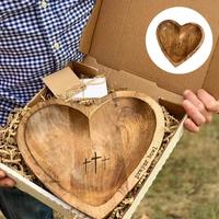 Vintage Wooden Heart-Shaped Prayer Bowl with Cross, Religious Decoration for Home and Spiritual Use, Durable and Eco-Friendly...