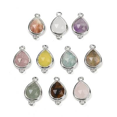 Natural Mixed Gemstone Faceted Connector Charms