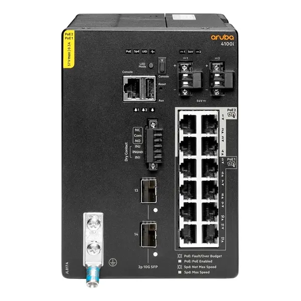 HP JL817-61101 | Aruba CX 4100i Series 12-Ports 10/100/1000Base-T RJ-45 PoE Class 6 2-Ports 10GBase-X SFP+ DIN Mount Gigabit...