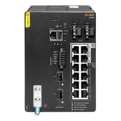 JL817-61101 HP Aruba CX 4100i Series 12-Ports 10/100/1000Base-T RJ-45 PoE Class 6 2-Ports 10GBase-X SFP+ DIN Mount Gigabit E...