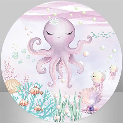 Aperturee Sea World Pearl Girls Round Birthday Backdrop Kit | Happy Birthday Round Backdrop Cover | Birthday Backdrop Ideas |...
