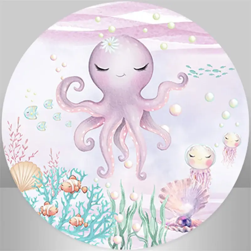 Aperturee Sea World Pearl Girls Round Birthday Backdrop Kit | Happy Birthday Round Backdrop Cover | Birthday Backdrop Ideas |...