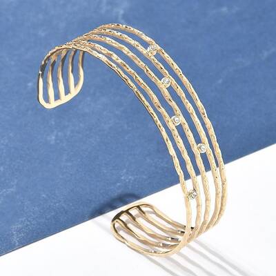 304 Stainless Steel Rhinestone Cuff Bangles for Women