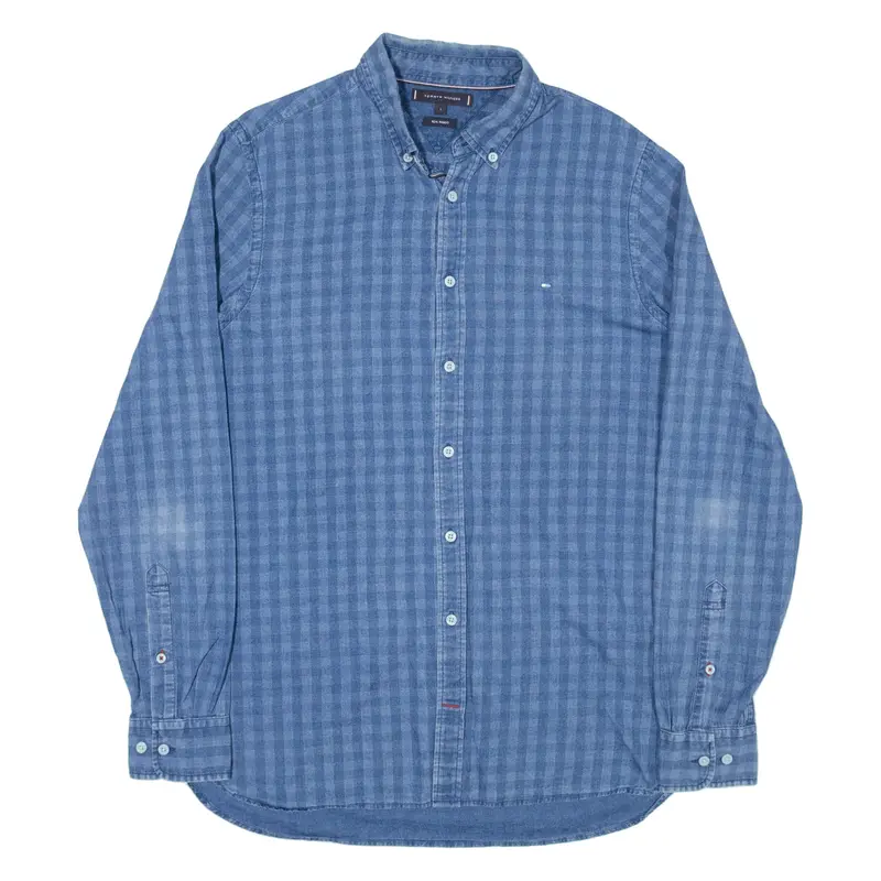 TOMMY HILFIGER Mens Shirt Blue Check Long Sleeve L
