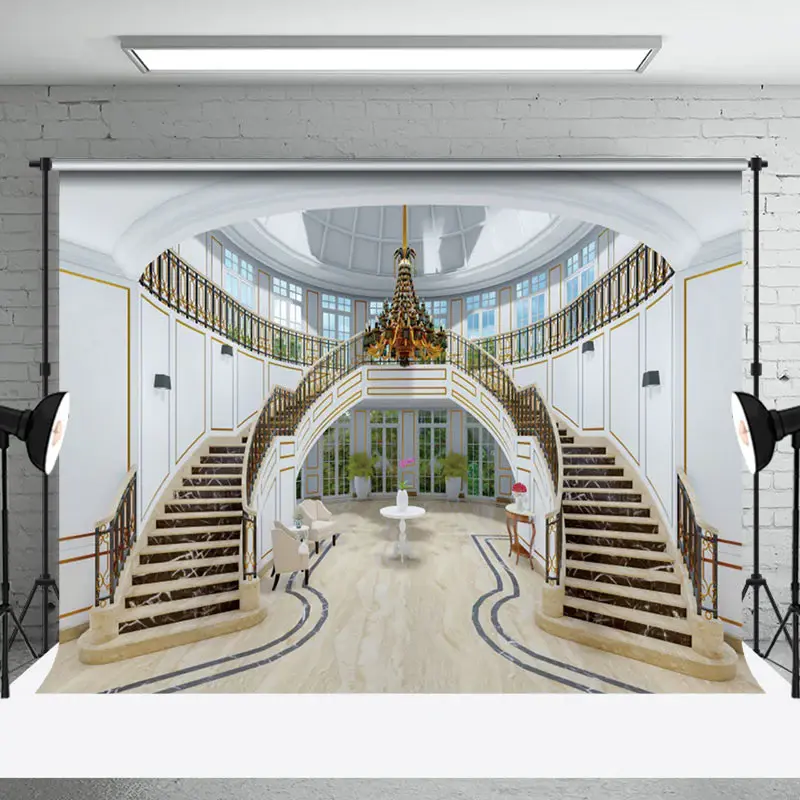 Luxury Staircase Interior Window Backdrop For Photo - Aperturee