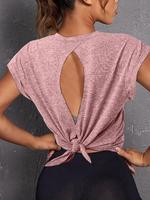 Women's Cut Out Split Hem Knot Sports Tee, Summer Clothes Women, Quick Drying Cap Sleeve T-shirt for Gym, Ladies Summer Sport...