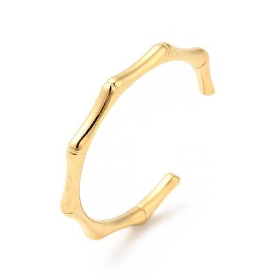 Ion Plating(IP) 304 Stainless Steel Bamboo Open Cuff Ring for Women