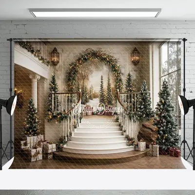 Gorgeous Staircase Mural Christmas Studio Backdrop - Aperturee