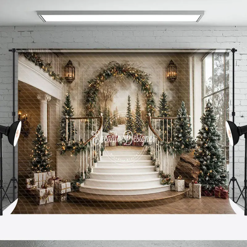 Gorgeous Staircase Mural Christmas Studio Backdrop - Aperturee