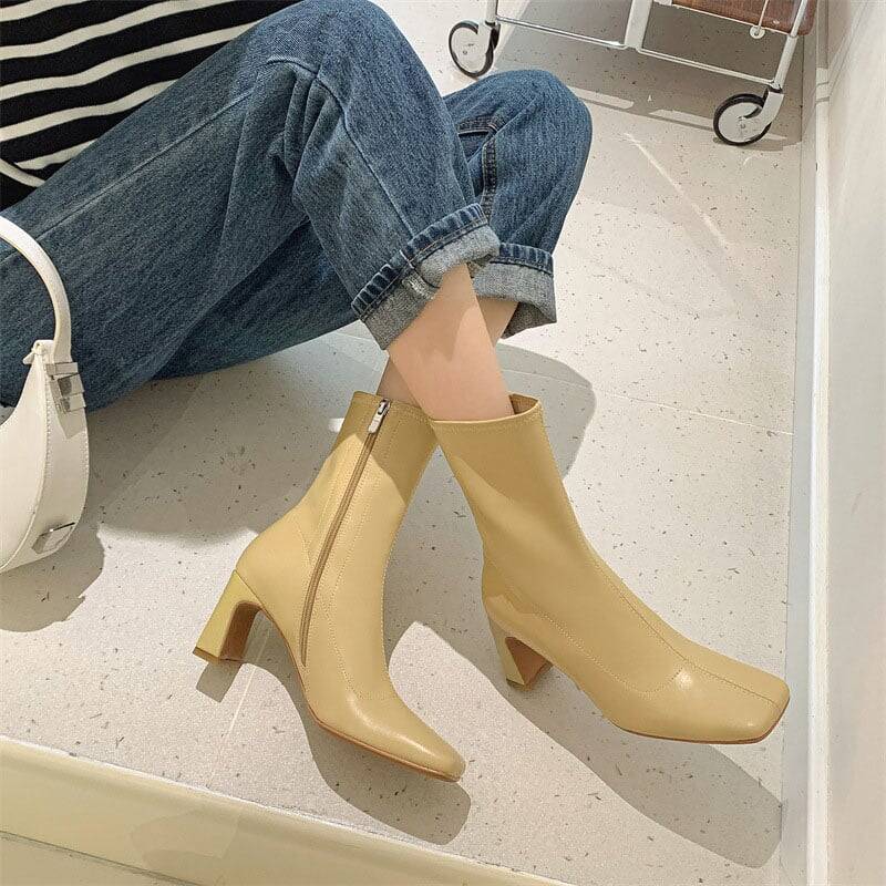 CHIKO Remedios Square Toe Chunky Heels Ankle Boots