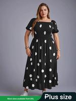 【Plus Size】 Frenchy Style Ditsy Floral Print Puff Sleeve A Line Maxi Dress, Square Neck Shirred Dress, Dresses for Women,...
