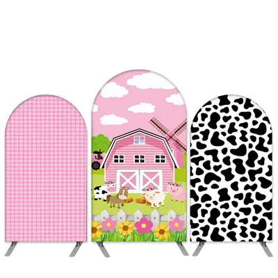 Aperturee Farmhouse Theme Pink Cow Birthday Arch Backdrop Kit | Round Arch Backdrop Cover | Custom Arched Wall Covers | Weddi...