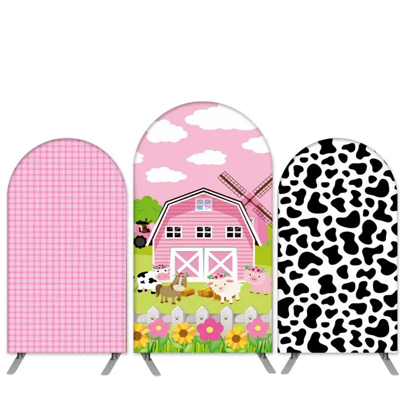 Aperturee Farmhouse Theme Pink Cow Birthday Arch Backdrop Kit | Round Arch Backdrop Cover | Custom Arched Wall Covers | Weddi...