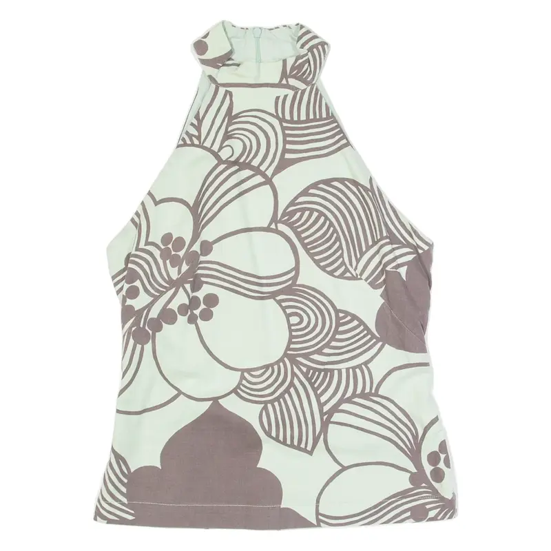 FRENCH CONNECTION Womens Halter Neck Vest Green High Neck Floral UK 6