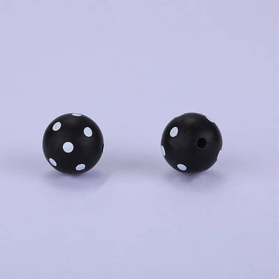 Printed Round with Polka Dot Pattern Silicone Focal Beads