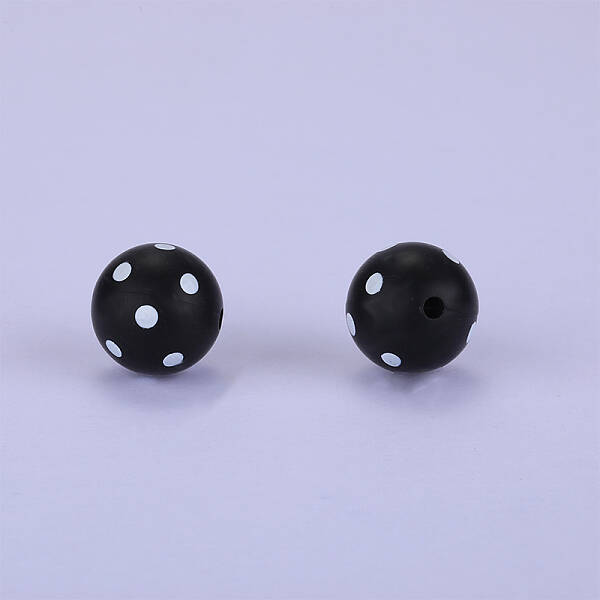 Printed Round with Polka Dot Pattern Silicone Focal Beads