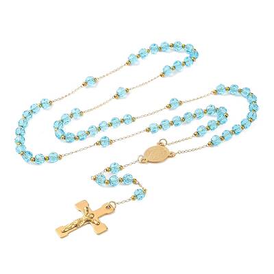 Ion Plating(IP) Crucifix Cross 304 Stainless Steel Rosary Bead Necklaces