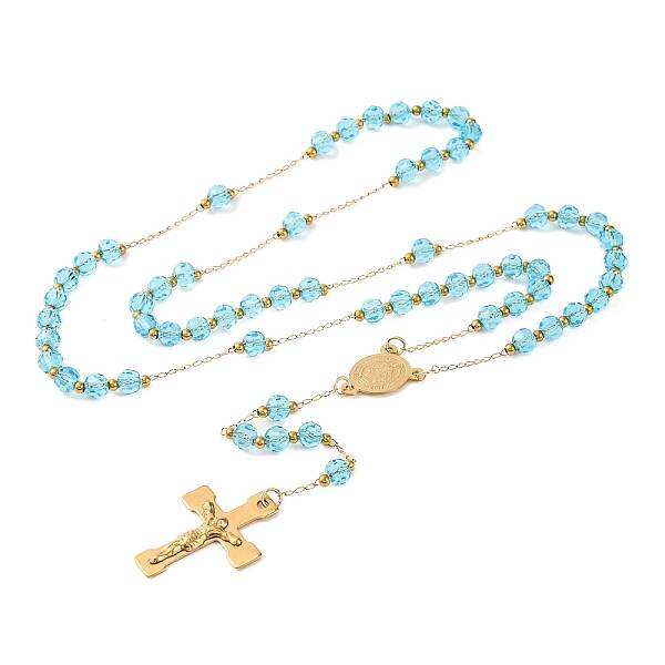 Ion Plating(IP) Crucifix Cross 304 Stainless Steel Rosary Bead Necklaces