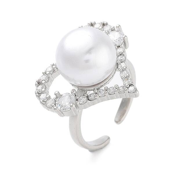 Heart Brass Micro Pave Clear Cubic Zirconia Open Cuff Ring for Women