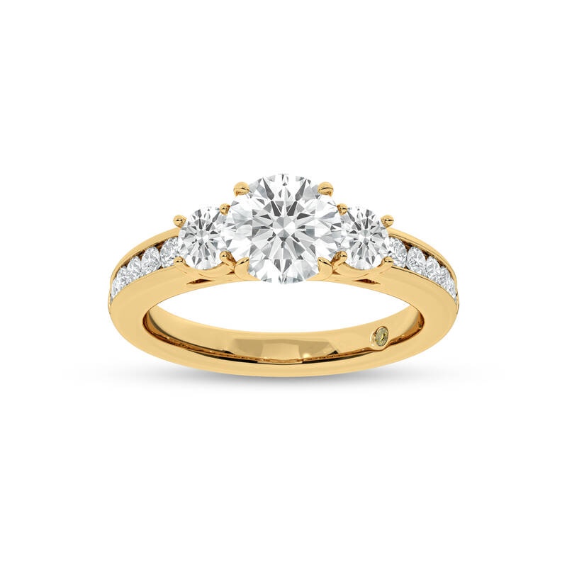 Aura Channel Set Half Coverage Three Stone Round Lab Grown Diamond Engagement Ring | 14K Yellow Gold 1 3/4 CT. TW.