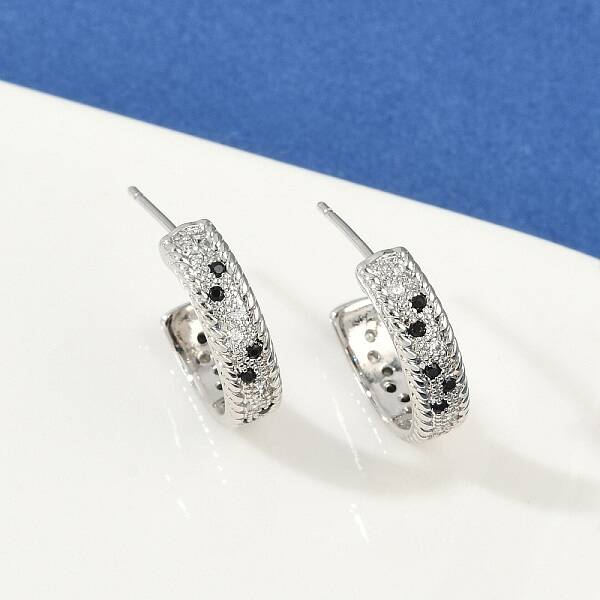 C-Shaped Brass Micro Pave Cubic Zirconia Stud Earrings for Women