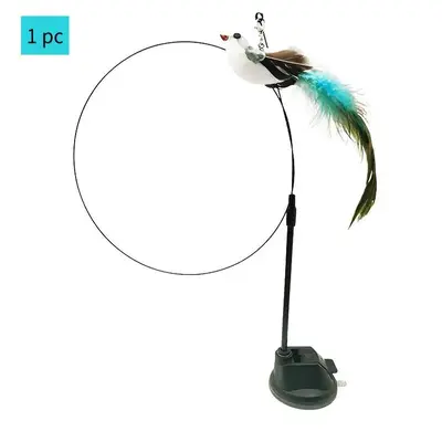 Plush Bird Design Cat Feather Toy (1 Set), Long Rod Cat Teasing Stick Toy, Self Entertainment Cat Wand Toy, Suction Cup Pet P...