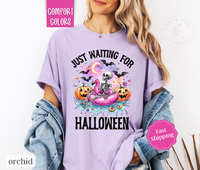 Waiting for Halloween Shirt Comfort Colors, Skeleton Tshirt for Women,  Spooky Season Shirt Oversized Crewneck Tee