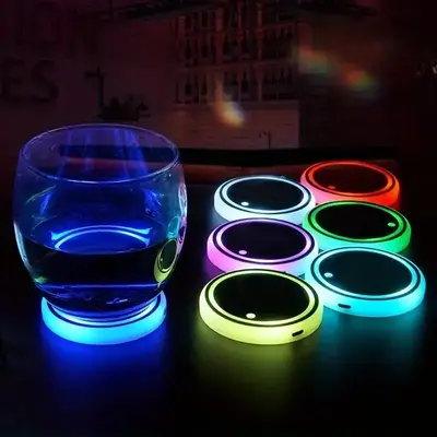 Car Light-emitting Coaster, Car Cup Holder Luminous Cup Mat, Coaster Lights for Bottles, USB Rechargeable Anti-slip Car Inte...