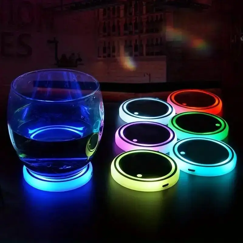 Car Light-emitting Coaster, Car Cup Holder Luminous Cup Mat, Coaster Lights for Bottles, USB Rechargeable Anti-slip Car Inte...
