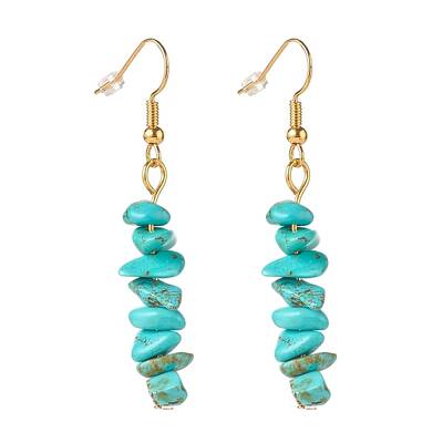Synthetic Turquoise Chip Beaded Dangle Earrings