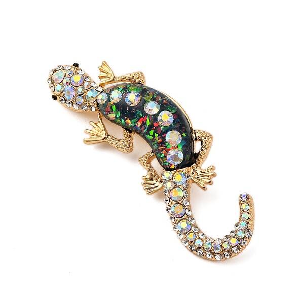 Lizard Alloy Crystal AB Rhinestone Brooches with Resin