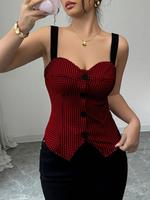Women's Houndstooth Print Button Front Cami Top, Elegant Casual Sleeveless Spaghetti Strap Top for Summer, Ladies Clothes fo...