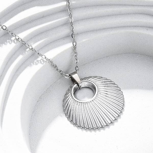 Flat Round 304 Stainless Steel Pendant Necklaces