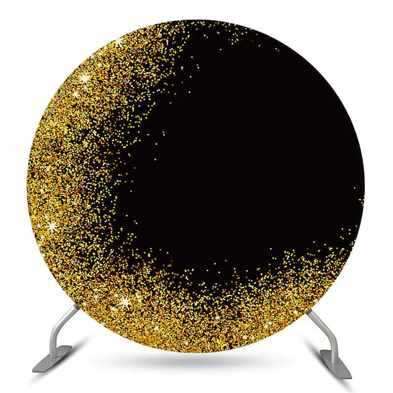 Aperturee Bokeh Gold Black Glitter Round Party Backdrop Cover | Custom Round Backdrop | Circle Background For Party | Circle ...