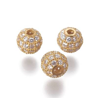 Brass Micro Pave Cubic Zirconia Beads
