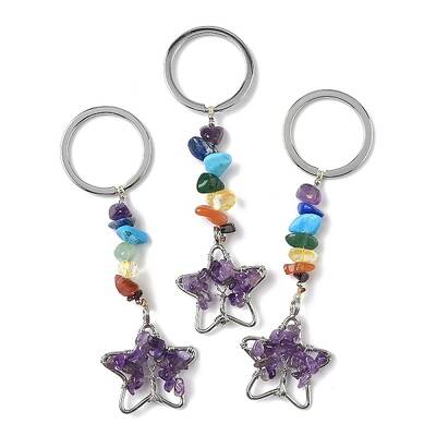 Star Brass Amethyst Keychains