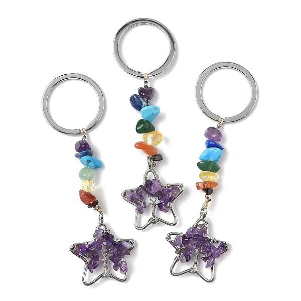 Star Brass Amethyst Keychains
