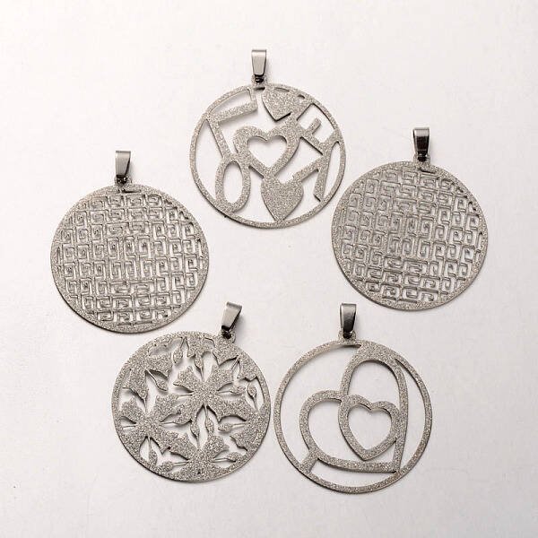 Tarnish Resistant Mixed Filigree Flat Round304 Stainless Steel Textured Pendants