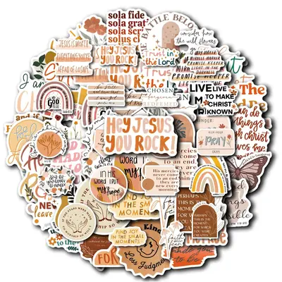 Bible Verse Sticker, 49pcs/set Boho Style Decorative Sticker, DIY Decals for Water Bottle, Laptop, Phone Case, Scrapbooking, ...