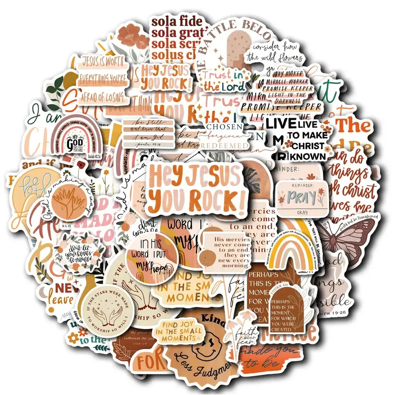 Bible Verse Sticker, 49pcs/set Boho Style Decorative Sticker, DIY Decals for Water Bottle, Laptop, Phone Case, Scrapbooking, ...