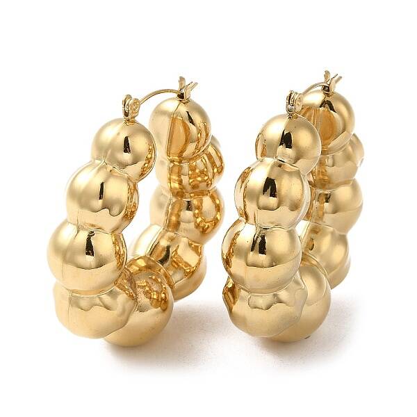 Ion Plating(IP) 304 Stainless Steel Round Beaded Hoop Earrings