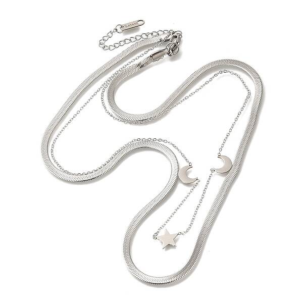 201 Stainless Steel Double Layer Snake Chain Necklaces