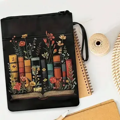 Floral & Vintage Book Pattern Notebook Case, 1 Count Washable & Durable Book Kindle Storage Bag, Portable Storage Bag for Ind...