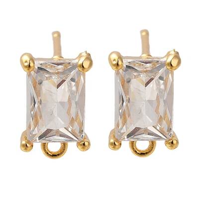 Brass Clear Cubic Zirconia Stud Earrings Finding for Women