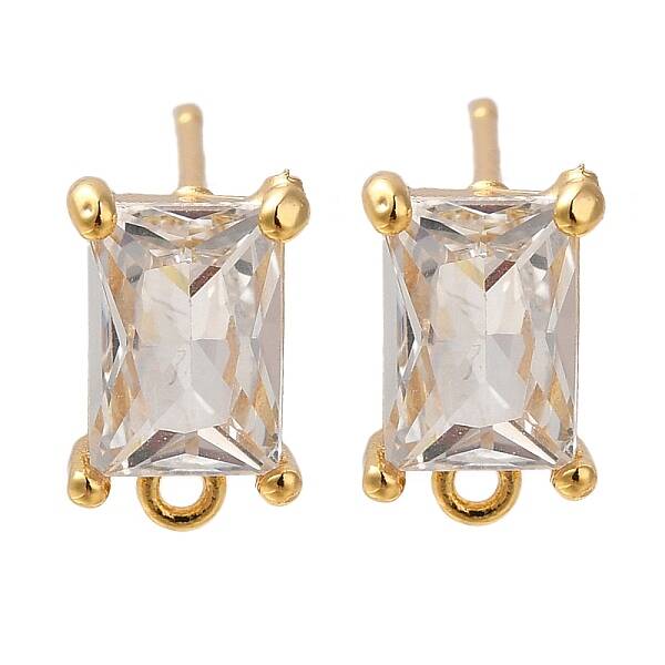 Brass Clear Cubic Zirconia Stud Earrings Finding for Women