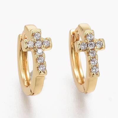 Brass Micro Pave Clear Cubic Zirconia Huggie Hoop Earrings